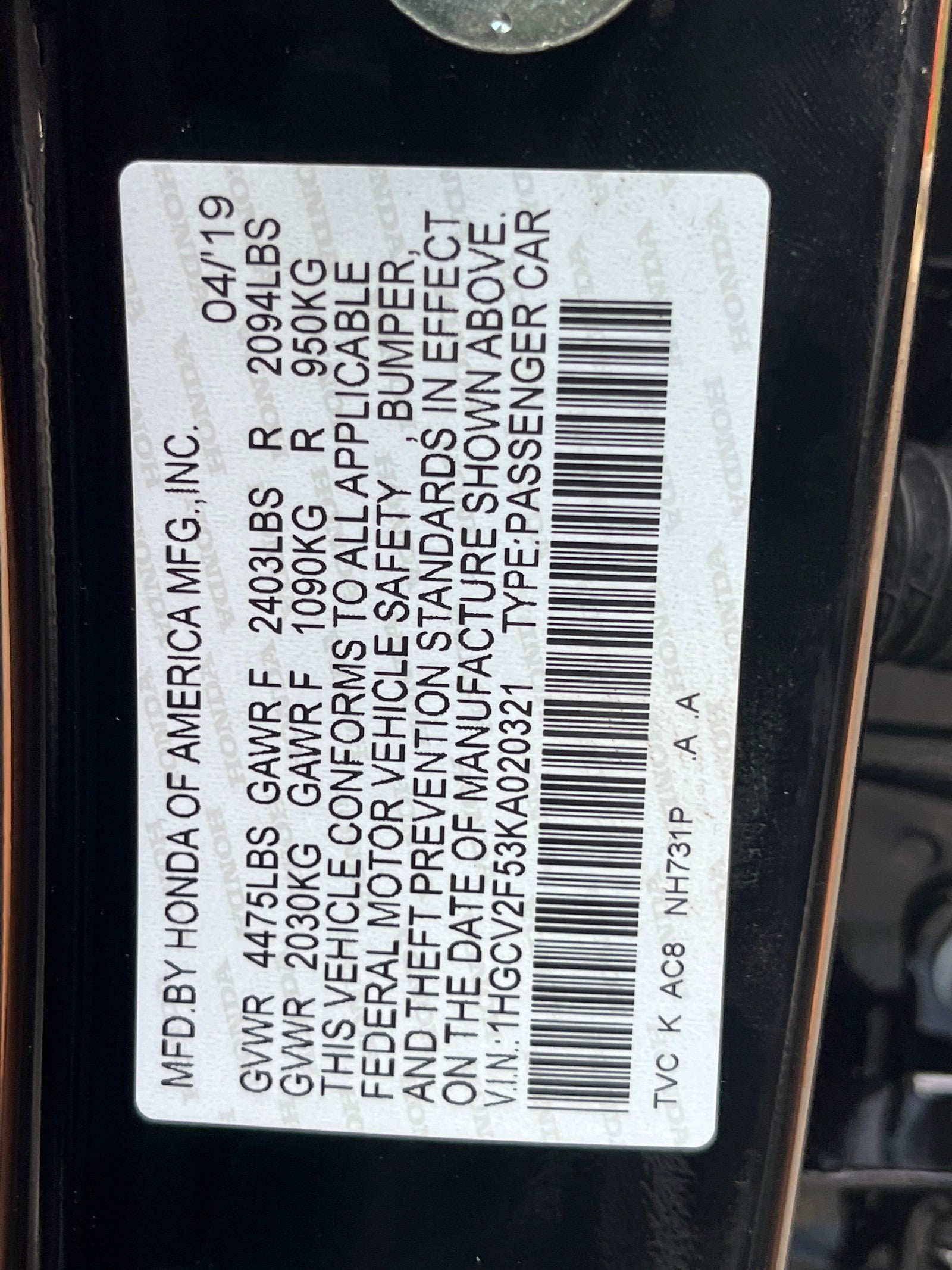2019 Honda Accord Sedan EX-L 2.0T