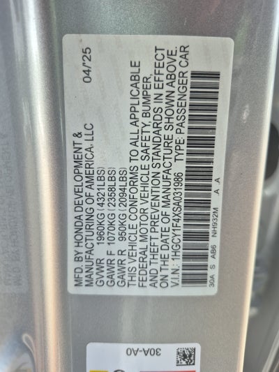 2025 Honda Accord Sedan SE
