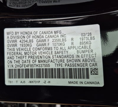 2026 Honda Civic Sedan Hybrid Sport